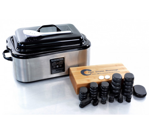 Нагреватель для камней HSH18+Набор массажных камней из базальта в коробке из бамбука (60шт.) H60TC